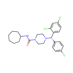 O=C(NC1CCCCCC1)N1CCN([C@@H](c2ccc(Cl)cc2)c2ccc(Cl)cc2Cl)CC1 ZINC000045497970