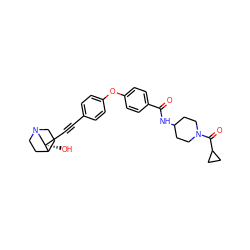 O=C(NC1CCN(C(=O)C2CC2)CC1)c1ccc(Oc2ccc(C#C[C@]3(O)CN4CCC3CC4)cc2)cc1 ZINC000073220489