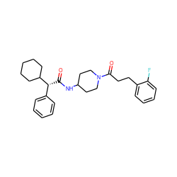 O=C(NC1CCN(C(=O)CCc2ccccc2F)CC1)[C@H](c1ccccc1)C1CCCCC1 ZINC000028818813