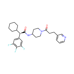 O=C(NC1CCN(C(=O)CCc2cccnc2)CC1)[C@@H](c1cc(F)c(F)c(F)c1)C1CCCCC1 ZINC000028818766