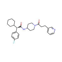 O=C(NC1CCN(C(=O)CCc2cccnc2)CC1)[C@@H](c1ccc(F)cc1)C1CCCCC1 ZINC000028818761