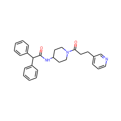 O=C(NC1CCN(C(=O)CCc2cccnc2)CC1)C(c1ccccc1)c1ccccc1 ZINC000028818616