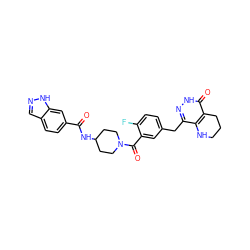 O=C(NC1CCN(C(=O)c2cc(Cc3n[nH]c(=O)c4c3NCCC4)ccc2F)CC1)c1ccc2cn[nH]c2c1 ZINC000140113590