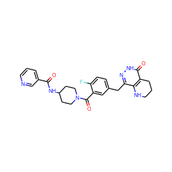 O=C(NC1CCN(C(=O)c2cc(Cc3n[nH]c(=O)c4c3NCCC4)ccc2F)CC1)c1cccnc1 ZINC000140113894