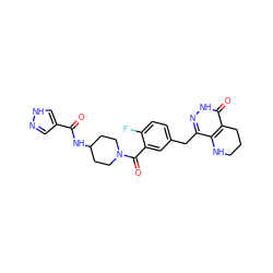 O=C(NC1CCN(C(=O)c2cc(Cc3n[nH]c(=O)c4c3NCCC4)ccc2F)CC1)c1cn[nH]c1 ZINC000140054726