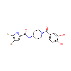 O=C(NC1CCN(C(=O)c2ccc(O)c(O)c2)CC1)c1cc(Br)c(Br)[nH]1 ZINC001772590444