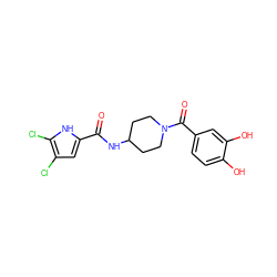 O=C(NC1CCN(C(=O)c2ccc(O)c(O)c2)CC1)c1cc(Cl)c(Cl)[nH]1 ZINC001772609601