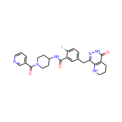 O=C(NC1CCN(C(=O)c2cccnc2)CC1)c1cc(Cc2n[nH]c(=O)c3c2NCCC3)ccc1F ZINC000140232066