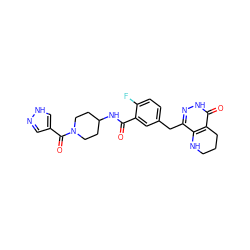 O=C(NC1CCN(C(=O)c2cn[nH]c2)CC1)c1cc(Cc2n[nH]c(=O)c3c2NCCC3)ccc1F ZINC000140172658