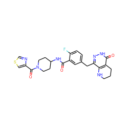 O=C(NC1CCN(C(=O)c2cscn2)CC1)c1cc(Cc2n[nH]c(=O)c3c2NCCC3)ccc1F ZINC000140172841