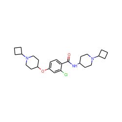 O=C(NC1CCN(C2CCC2)CC1)c1ccc(OC2CCN(C3CCC3)CC2)cc1Cl ZINC000653766304