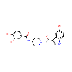 O=C(NC1CCN(CC(=O)c2c[nH]c3ccc(O)cc23)CC1)c1ccc(O)c(O)c1 ZINC000096282267