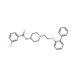 O=C(NC1CCN(CCOc2ccccc2-c2ccccc2)CC1)c1cccc(Cl)c1 ZINC000653696907