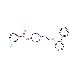 O=C(NC1CCN(CCOc2ccccc2-c2ccccc2)CC1)c1cccc(F)c1 ZINC000095573189