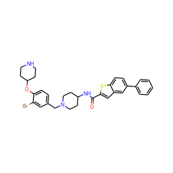 O=C(NC1CCN(Cc2ccc(OC3CCNCC3)c(Br)c2)CC1)c1cc2cc(-c3ccccc3)ccc2s1 ZINC001772576207