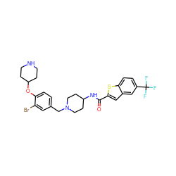 O=C(NC1CCN(Cc2ccc(OC3CCNCC3)c(Br)c2)CC1)c1cc2cc(C(F)(F)F)ccc2s1 ZINC001772588385