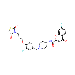 O=C(NC1CCN(Cc2ccc(OCCCN3C(=O)CSC3=O)c(F)c2)CC1)c1cc(=O)c2ccc(F)cc2o1 ZINC000028884168