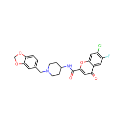 O=C(NC1CCN(Cc2ccc3c(c2)OCO3)CC1)c1cc(=O)c2cc(F)c(Cl)cc2o1 ZINC000036126707