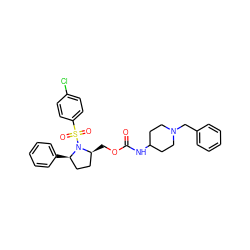 O=C(NC1CCN(Cc2ccccc2)CC1)OC[C@H]1CC[C@@H](c2ccccc2)N1S(=O)(=O)c1ccc(Cl)cc1 ZINC000028704288