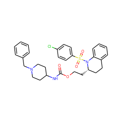 O=C(NC1CCN(Cc2ccccc2)CC1)OCC[C@H]1CCc2ccccc2N1S(=O)(=O)c1ccc(Cl)cc1 ZINC000028704244