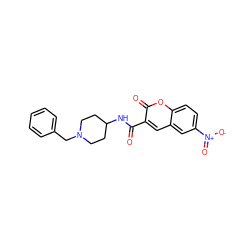 O=C(NC1CCN(Cc2ccccc2)CC1)c1cc2cc([N+](=O)[O-])ccc2oc1=O ZINC000103276769