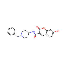 O=C(NC1CCN(Cc2ccccc2)CC1)c1cc2ccc(O)cc2oc1=O ZINC000103276746