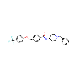 O=C(NC1CCN(Cc2ccccc2)CC1)c1ccc(COc2ccc(C(F)(F)F)cc2)cc1 ZINC000206087374