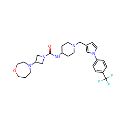 O=C(NC1CCN(Cc2ccn(-c3ccc(C(F)(F)F)cc3)c2)CC1)N1CC(N2CCCOCC2)C1 ZINC000043062022