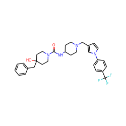 O=C(NC1CCN(Cc2ccn(-c3ccc(C(F)(F)F)cc3)c2)CC1)N1CCC(O)(Cc2ccccc2)CC1 ZINC000043070632