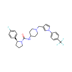 O=C(NC1CCN(Cc2ccn(-c3ccc(C(F)(F)F)cc3)c2)CC1)N1CCC[C@H]1c1ccc(F)cc1 ZINC000043022221