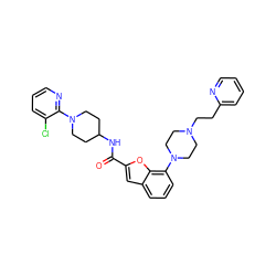 O=C(NC1CCN(c2ncccc2Cl)CC1)c1cc2cccc(N3CCN(CCc4ccccn4)CC3)c2o1 ZINC000149799305