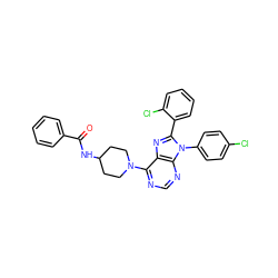 O=C(NC1CCN(c2ncnc3c2nc(-c2ccccc2Cl)n3-c2ccc(Cl)cc2)CC1)c1ccccc1 ZINC000095577490