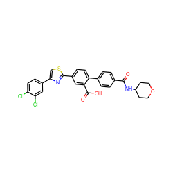 O=C(NC1CCOCC1)c1ccc(-c2ccc(-c3nc(-c4ccc(Cl)c(Cl)c4)cs3)cc2C(=O)O)cc1 ZINC000205053395