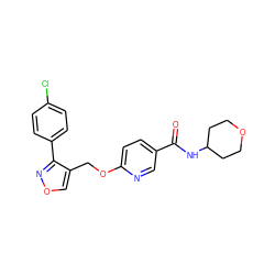 O=C(NC1CCOCC1)c1ccc(OCc2conc2-c2ccc(Cl)cc2)nc1 ZINC000143598505