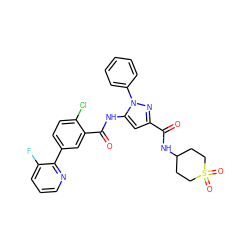 O=C(NC1CCS(=O)(=O)CC1)c1cc(NC(=O)c2cc(-c3ncccc3F)ccc2Cl)n(-c2ccccc2)n1 ZINC001772593986