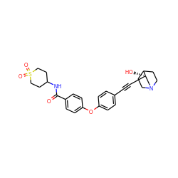 O=C(NC1CCS(=O)(=O)CC1)c1ccc(Oc2ccc(C#C[C@]3(O)CN4CCC3CC4)cc2)cc1 ZINC000073219601