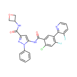 O=C(NC1COC1)c1cc(NC(=O)c2cc(-c3ncccc3F)c(F)cc2Cl)n(-c2ccccc2)n1 ZINC001772612714