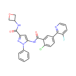 O=C(NC1COC1)c1cc(NC(=O)c2cc(-c3ncccc3F)ccc2Cl)n(-c2ccccc2)n1 ZINC001772602319