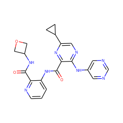 O=C(NC1COC1)c1ncccc1NC(=O)c1nc(C2CC2)cnc1Nc1cncnc1 ZINC000169701889