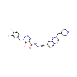 O=C(NCC#Cc1ccc2ncc(CC3CCNCC3)nc2c1)c1cncn(Cc2ccc(F)c(F)c2)c1=O ZINC000096176174