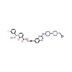 O=C(NCC#Cc1ccc2ncc(N[C@H]3CC[C@H](N4CCN(CC5CC5)CC4)CC3)nc2c1)c1cccn([C@H](CO)c2cccc(F)c2)c1=O ZINC000261186406