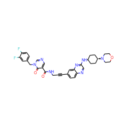 O=C(NCC#Cc1ccc2ncc(N[C@H]3CC[C@H](N4CCOCC4)CC3)nc2c1)c1cncn(Cc2ccc(F)c(F)c2)c1=O ZINC000261101633