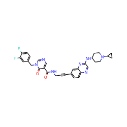 O=C(NCC#Cc1ccc2ncc(NC3CCN(C4CC4)CC3)nc2c1)c1cncn(Cc2ccc(F)c(F)c2)c1=O ZINC000096176137