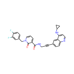 O=C(NCC#Cc1ccc2nccc(NC3CC3)c2c1)c1cccn(Cc2ccc(F)c(F)c2)c1=O ZINC000096176222