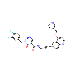 O=C(NCC#Cc1ccc2nccc(OC[C@H]3CCNC3)c2c1)c1cncn(Cc2ccc(F)c(F)c2)c1=O ZINC000096176228