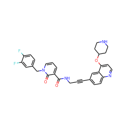 O=C(NCC#Cc1ccc2nccc(OC3CCNCC3)c2c1)c1cccn(Cc2ccc(F)c(F)c2)c1=O ZINC000096176220