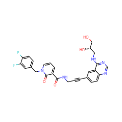 O=C(NCC#Cc1ccc2ncnc(NC[C@H](O)CO)c2c1)c1cccn(Cc2ccc(F)c(F)c2)c1=O ZINC000096176294