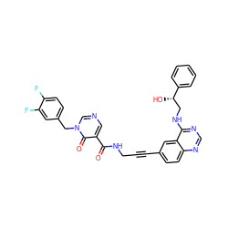 O=C(NCC#Cc1ccc2ncnc(NC[C@H](O)c3ccccc3)c2c1)c1cncn(Cc2ccc(F)c(F)c2)c1=O ZINC000096176270