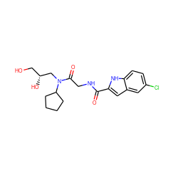 O=C(NCC(=O)N(C[C@H](O)CO)C1CCCC1)c1cc2cc(Cl)ccc2[nH]1 ZINC000028123978