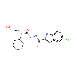 O=C(NCC(=O)N(CCO)C1CCCCC1)c1cc2cc(Cl)ccc2[nH]1 ZINC000028137211